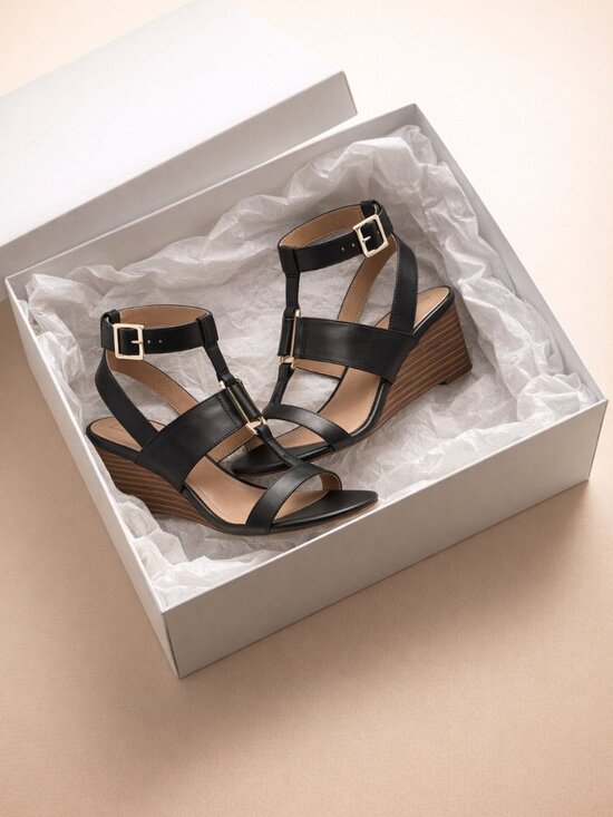 Giani Bernini Shoes - Giani Bernini Strappy Wedge Christaa for Women, Black, Size 6.5M NEW